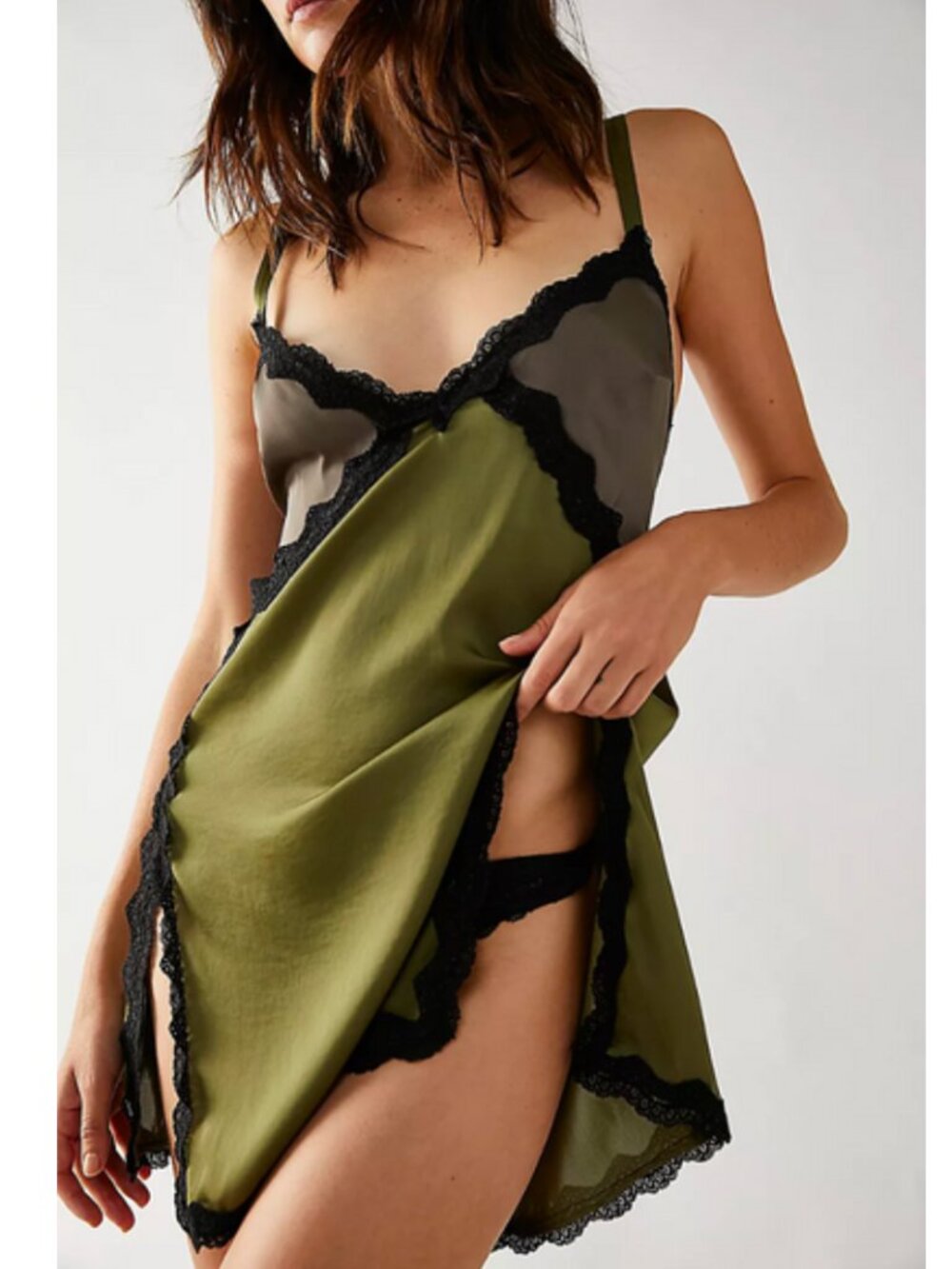 Free People Intimately On The Rise Mini Slip Lace Dress Daisy Jones Green Gray S